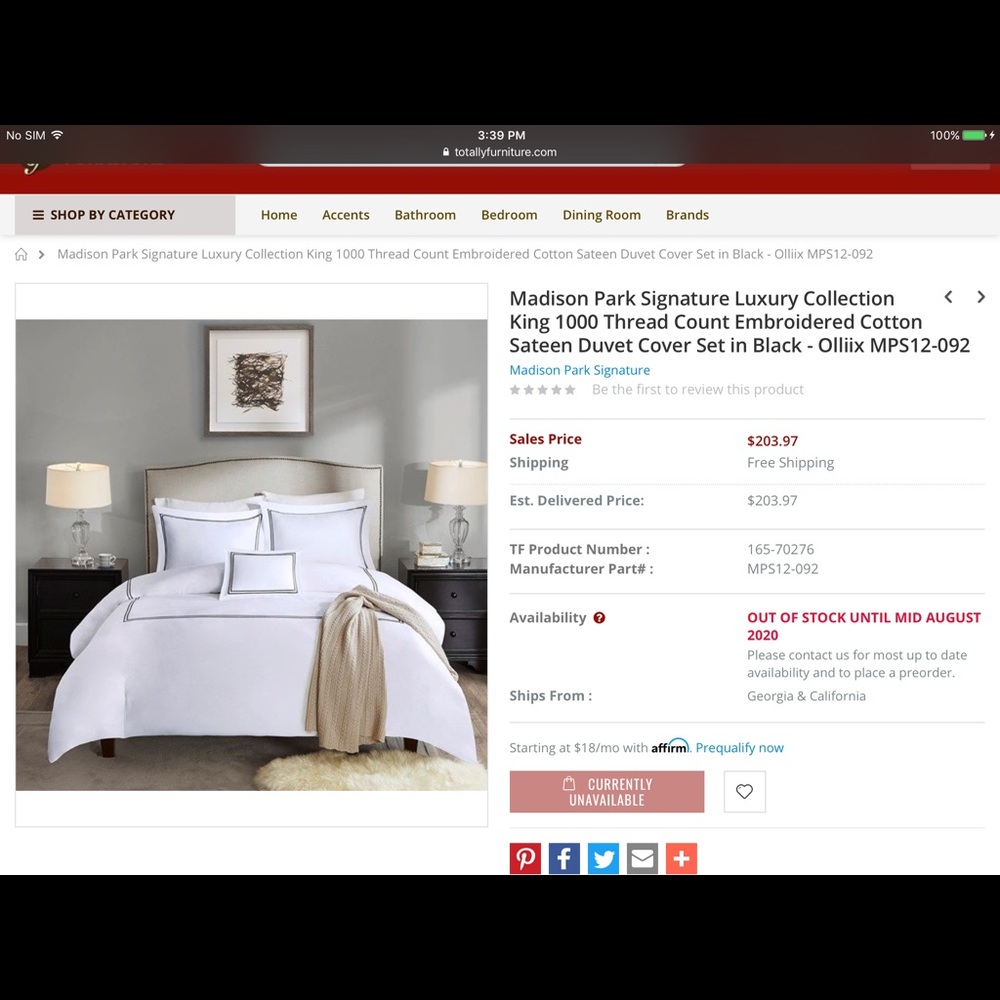 Duvet banded king set 1000 tc like new white